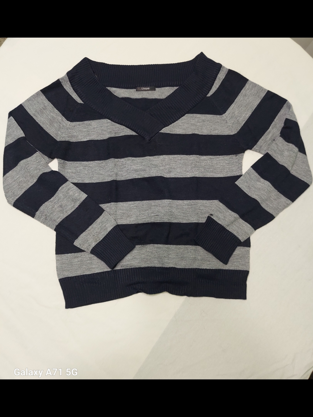Striped V-Neck Sweater - Navy & Gray